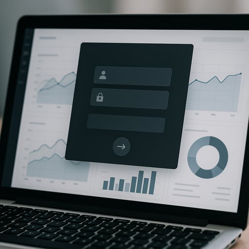 Secure customer portal login interface with professional dashboard visualization
